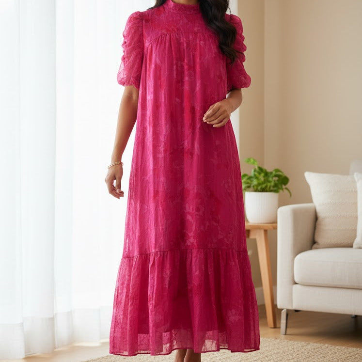 Women's Hot Pink Tiered Maxi Dress L 6665430 Women's Hot Pink Tiered Maxi Dress L 6665430