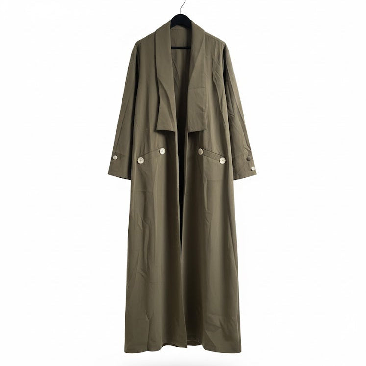 Women's Winter Fluid Olive Green Longline Duster Coat S5031353