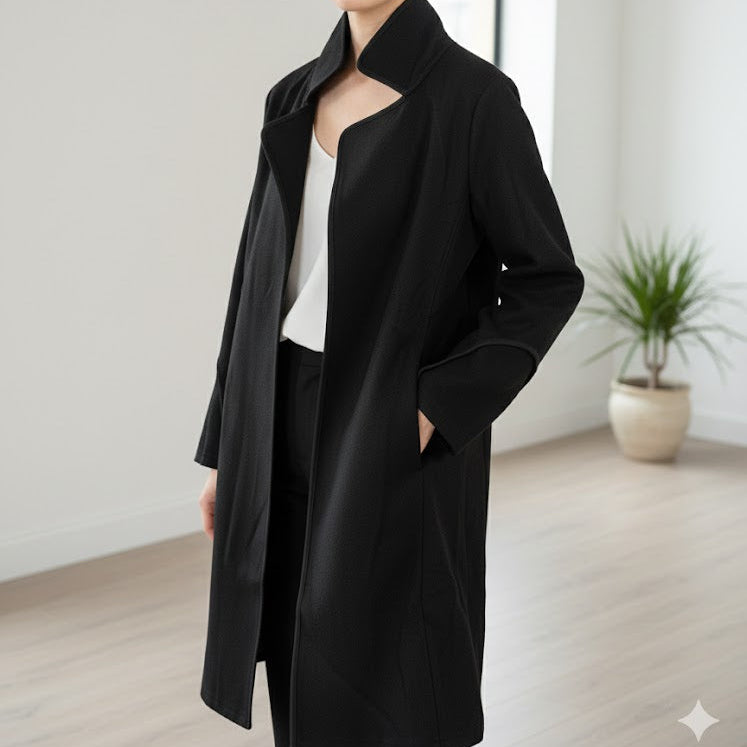 Women's Winter Architectural Black Trench Coat 338361