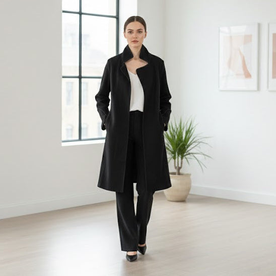 Women's Winter Architectural Black Trench Coat 338361
