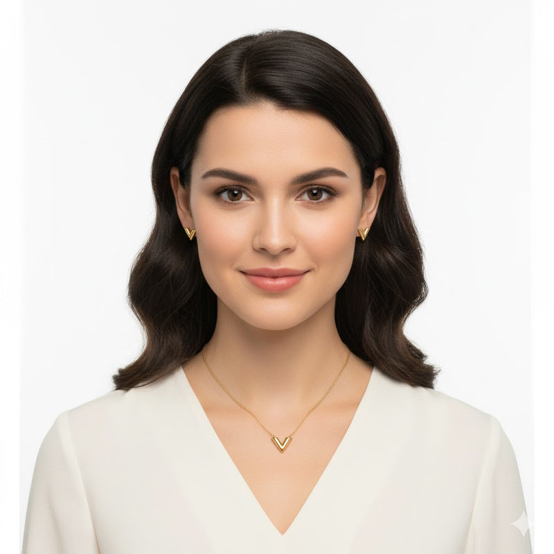 Women Fashion Necklace And Earrings V Letter - S4972926