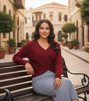 Winter Knitted Pullover Red Sweater + Grey Skirt 57396 - TUZZUT Qatar Online Shopping