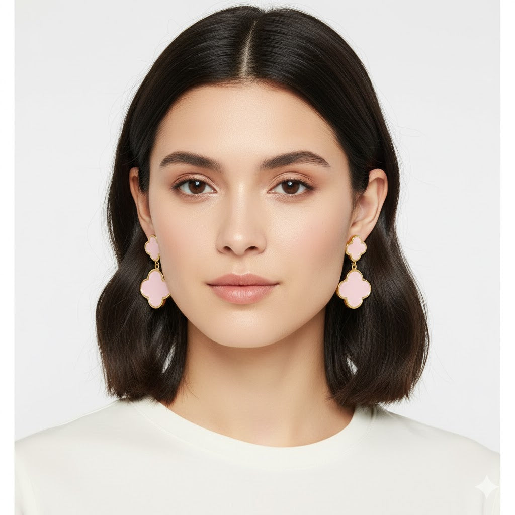Gold Dipped Linked Clover Drop Earrings ER74 Gold Dipped Linked Clover Drop Earrings ER74