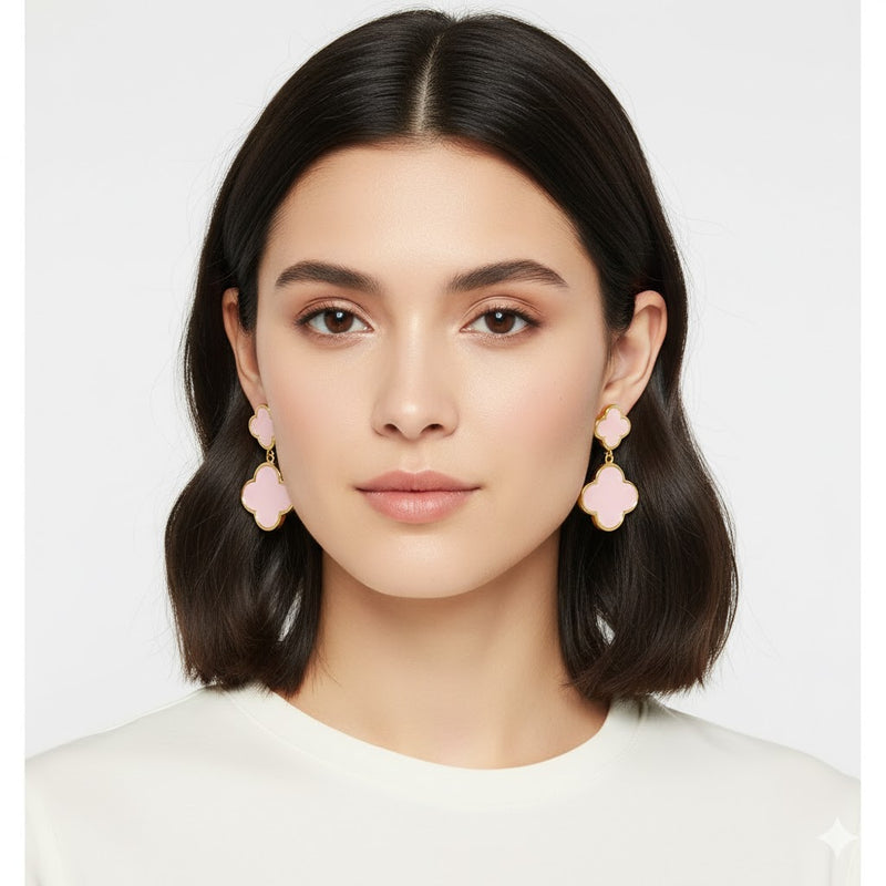 Gold Dipped Linked Clover Drop Earrings ER74 - TUZZUT Qatar Online Shopping