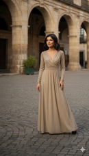 Long Sleeved Plunging V-neck Maxi Dress MD1009 - TUZZUT Qatar Online Shopping