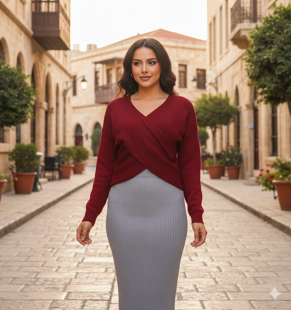 Winter Knitted Pullover Red Sweater + Grey Skirt 57396 Winter Knitted Pullover Red Sweater + Grey Skirt 57396