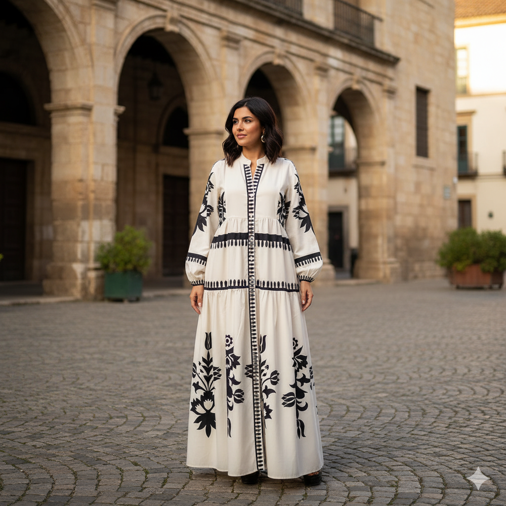 Ethnic Vintage Pattern Print Loose Long Dress 134146