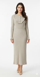 Button Detailed Ribbed Knit Dress KD5666