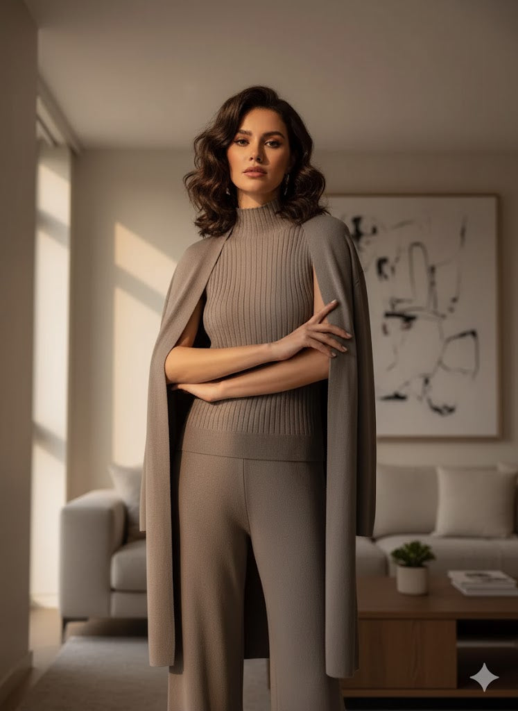 Women 3 Pcs/Set Sweater Coat Vest Pants Sweater - TUZZUT Qatar Online Shopping