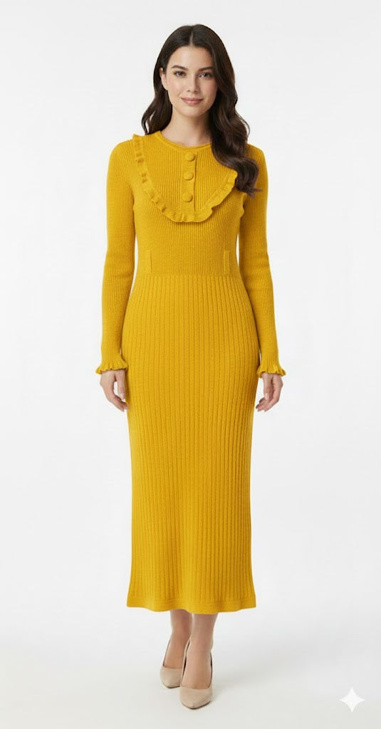 Button Detailed Ribbed Knit Dress KD5777