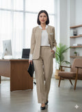 White Collar Tan Jacket Wide Leg Trouser Pantsuit LF1027 - TUZZUT Qatar Online Shopping