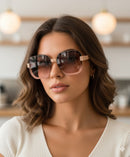 Semi Round Rimless Female Gradient Sun Glasses S4624088 - TUZZUT Qatar Online Shopping
