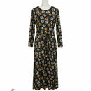 Women's Floral Maxi Dress Black- Mustard Floral B309904 - TUZZUT Qatar Online Shopping