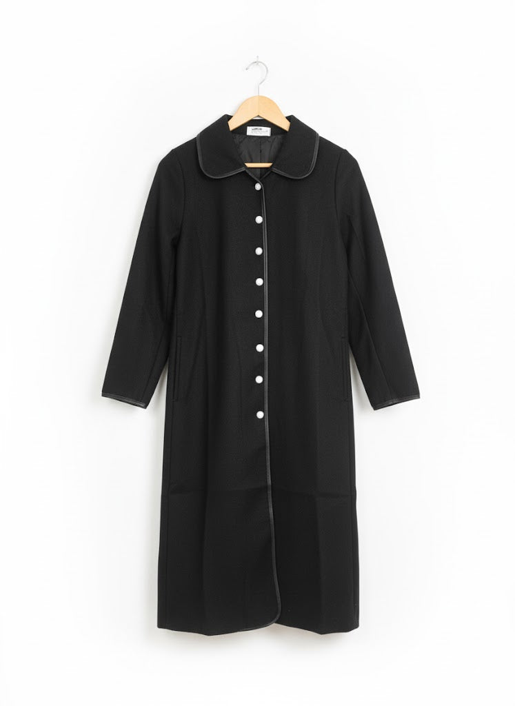 Slim Fit Long Knee Length Black Woolen Coat B-148607 - TUZZUT Qatar Online Shopping