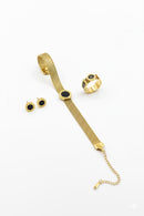 Black Circle Bracelet Ear Finger Rings 3 Pc Set NE75 - TUZZUT Qatar Online Shopping