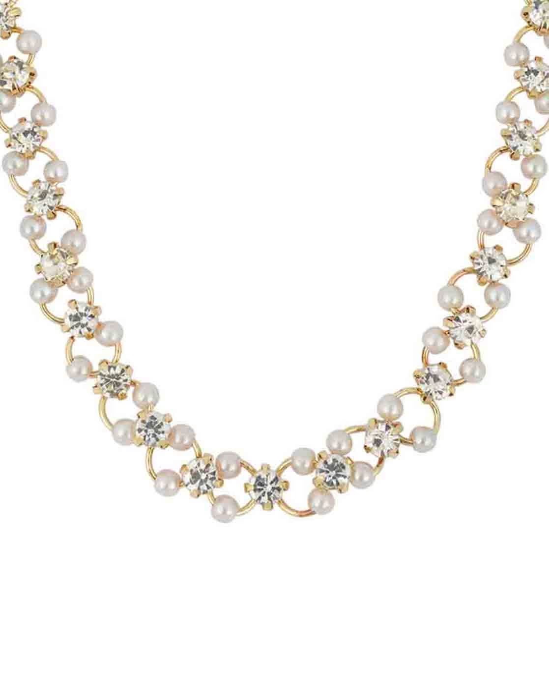 Crystal & Pearl Beaded Choker Necklace S4595850 Crystal & Pearl Beaded Choker Necklace S4595850