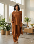 Open Front Cardigan, Top, and Wide-Leg Pant Three-piece Women's Outfit 148508