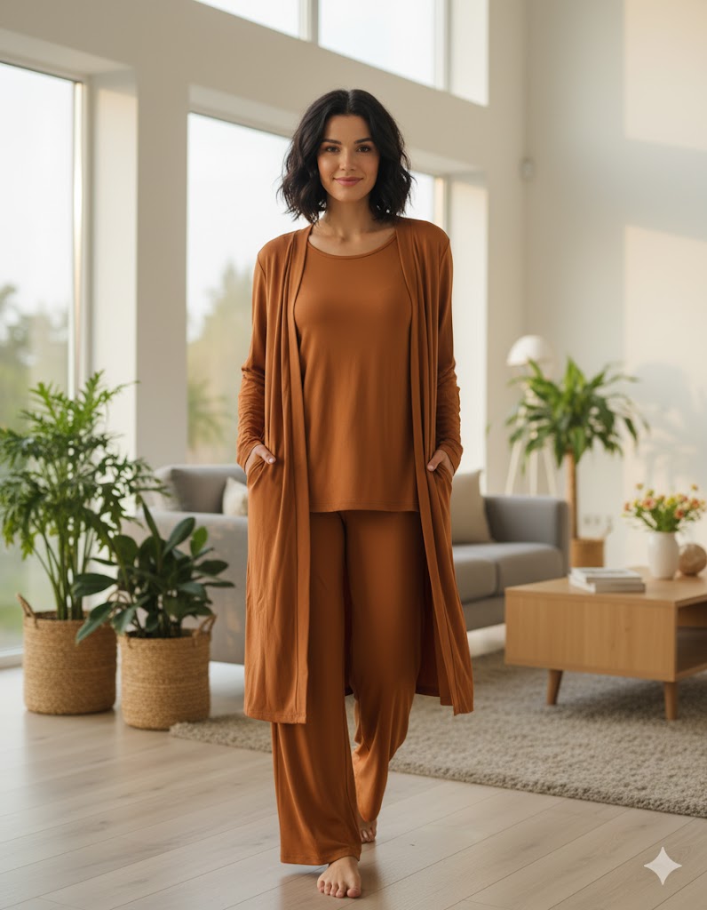 Open Front Cardigan, Top, and Wide-Leg Pant Three-piece Women's Outfit 148508 Open Front Cardigan, Top, and Wide-Leg Pant Three-piece Women's Outfit 148508