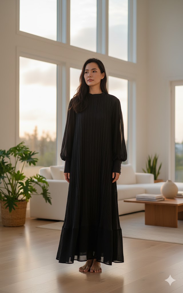 Elegant Black Pleated Maxi Dress 67400
