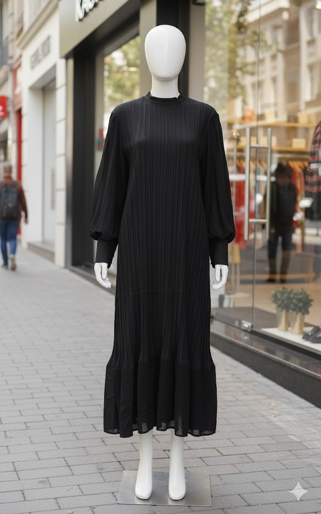 Elegant Black Pleated Maxi Dress 67400 Elegant Black Pleated Maxi Dress 67400