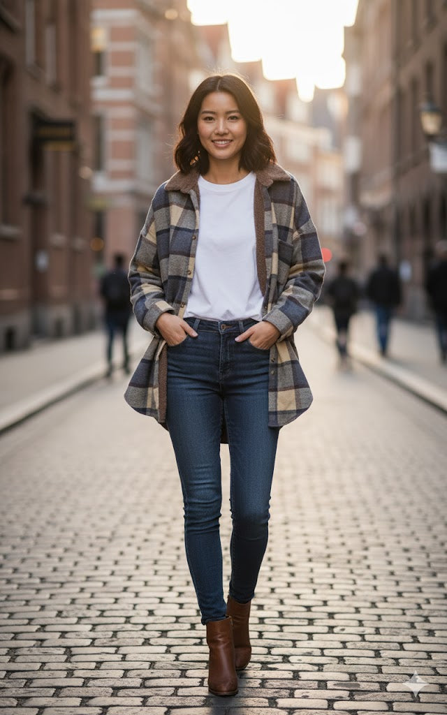 Winter Wool Flannel Check Overshirt TZ7900 - TUZZUT Qatar Online Shopping