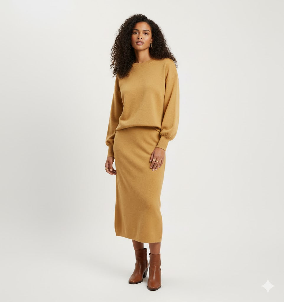 Long Sleeve Sweater + Skirt Two Piece Set B-368202