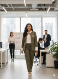 White Collar Tan Jacket Wide Leg Trouser Pantsuit LF1027