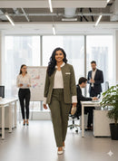 White Collar Tan Jacket Wide Leg Trouser Pantsuit LF1027 - TUZZUT Qatar Online Shopping