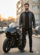 Black Leather Jacket Men B-3315 - TUZZUT Qatar Online Shopping