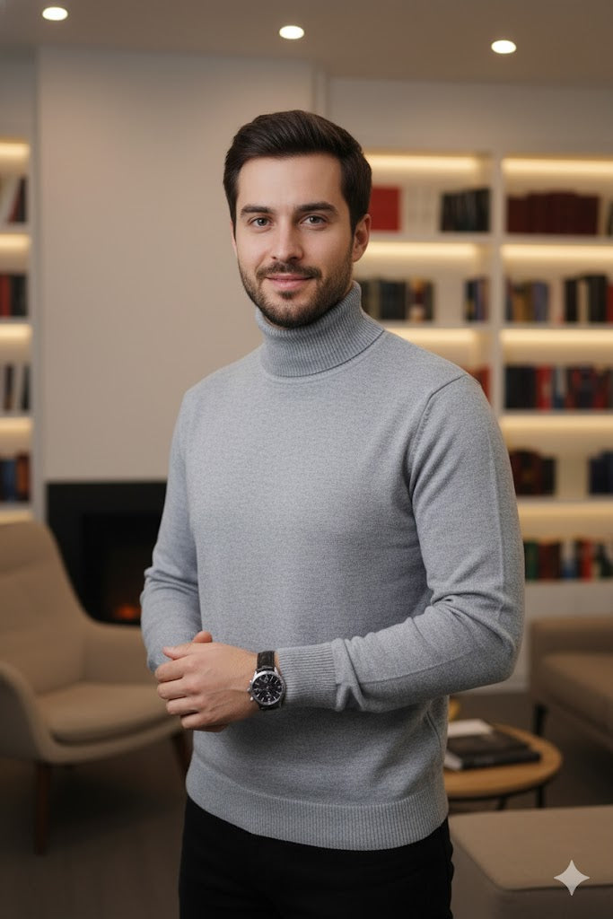 Long Sleeve Turtleneck Men Sweater MS58 - TUZZUT Qatar Online Shopping