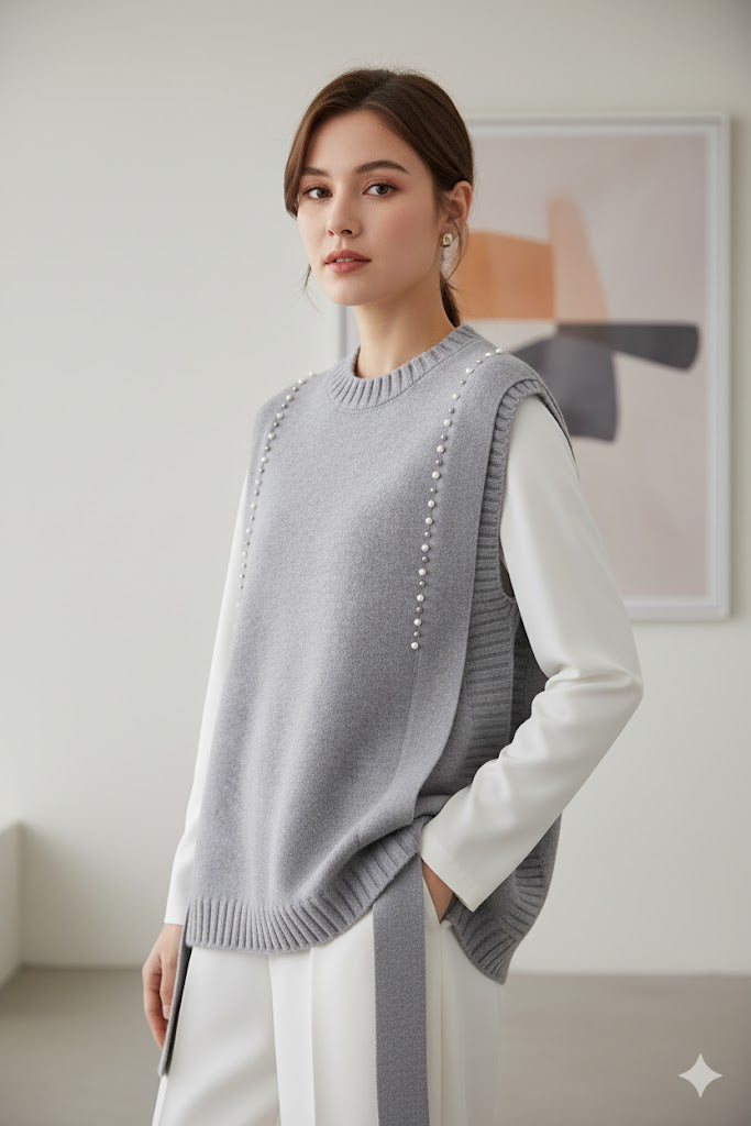 Round Neck Sleeveless Knitted Sweater Vest 175536 - TUZZUT Qatar Online Shopping