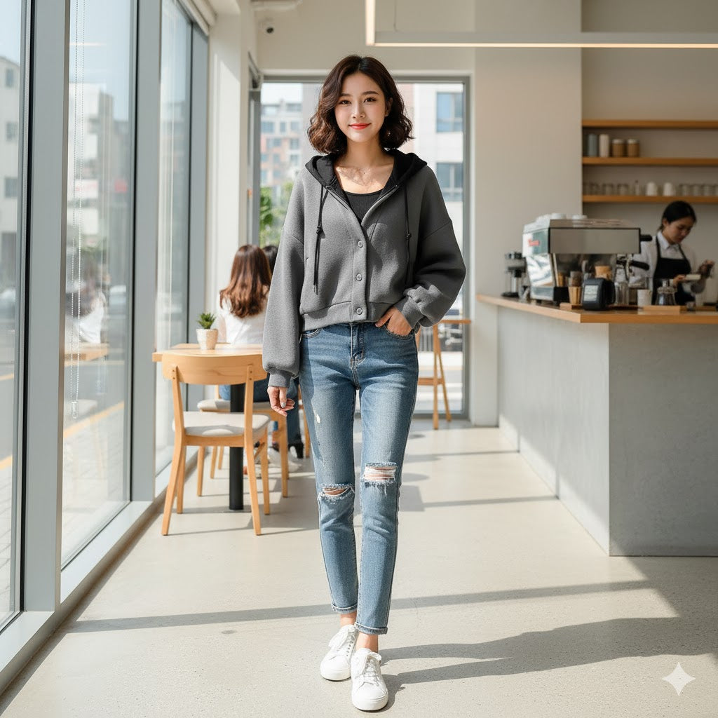 Colourblock Zipper Button Hoodie Top 58214 Colourblock Zipper Button Hoodie Top 58214