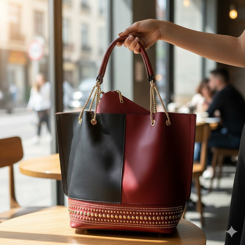3 Piece Red & Black Handbag 1918 - TUZZUT Qatar Online Shopping