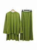 Round Neck Loose Solid Top and Skirt Set 145627 - TUZZUT Qatar Online Shopping