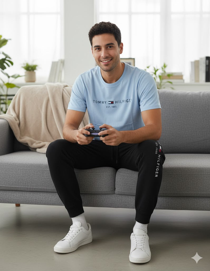 Logo Tshirt Trackpant 2 pc Tracksuit for Men TZ8019 - TUZZUT Qatar Online Shopping