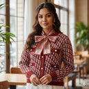 Knitted Vintage Bow Top Sweater 63481 - TUZZUT Qatar Online Shopping