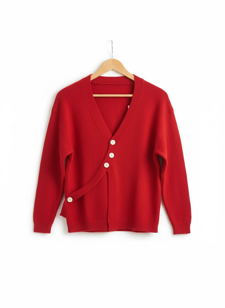 V-neck Casual Knitted Cardigan Red Sweater 58024 - TUZZUT Qatar Online Shopping