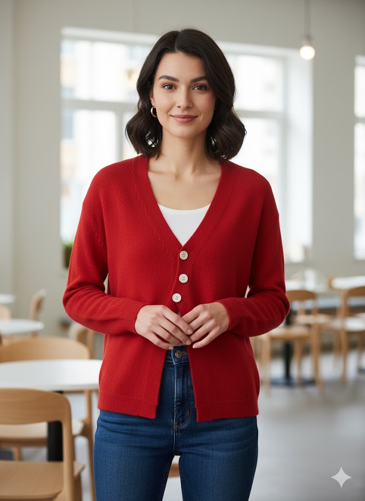 V-neck Casual Knitted Cardigan Red Sweater 58024 V-neck Casual Knitted Cardigan Red Sweater 58024