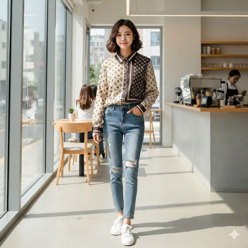 Women's Long Sleeve Mid-Length Printed Shirt X4224545 Women's Long Sleeve Mid-Length Printed Shirt X4224545