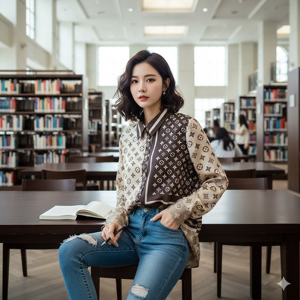 Women's Long Sleeve Mid-Length Printed Shirt X4224545 Women's Long Sleeve Mid-Length Printed Shirt X4224545
