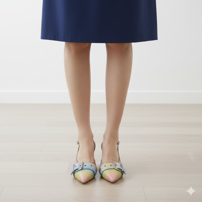 Pointed Toe Stitching Color Heel Sandal A98 - TUZZUT Qatar Online Shopping