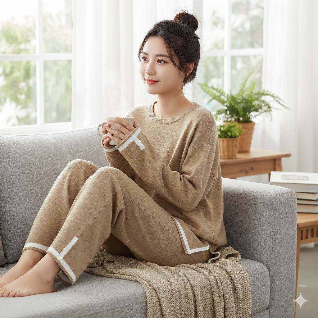 Casual Long Sleeve Pullover Top High Waist Wide Leg Pant Lounge Set 15166 Casual Long Sleeve Pullover Top High Waist Wide Leg Pant Lounge Set 15166