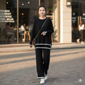 Casual Long Sleeve Pullover Top High Waist Wide Leg Pant Lounge Set 15166