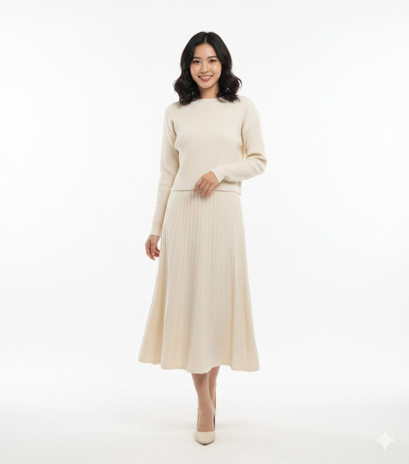 Winter Knit Top Pleated Skirt 2 pc Set 169123 - TUZZUT Qatar Online Shopping