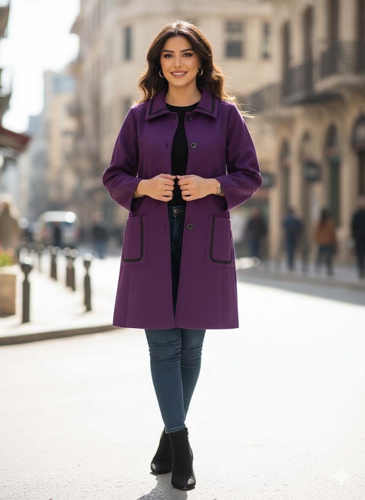 Purple Stand Collar Wool Winter Jacket 59040 Purple Stand Collar Wool Winter Jacket 59040