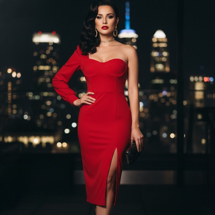 Women's Satin Long Dress Female party wear 618878 - TUZZUT Qatar Online Shopping