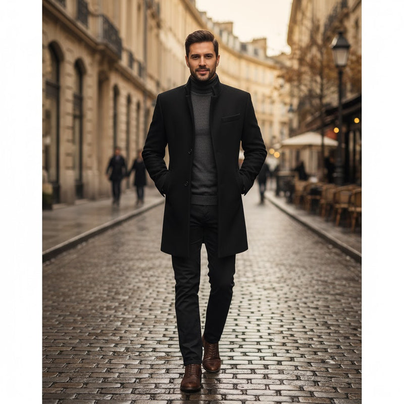 Men's Winter Mid-Long Trench Classic Solid Thickening Coat S4025989 - TUZZUT Qatar Online Shopping