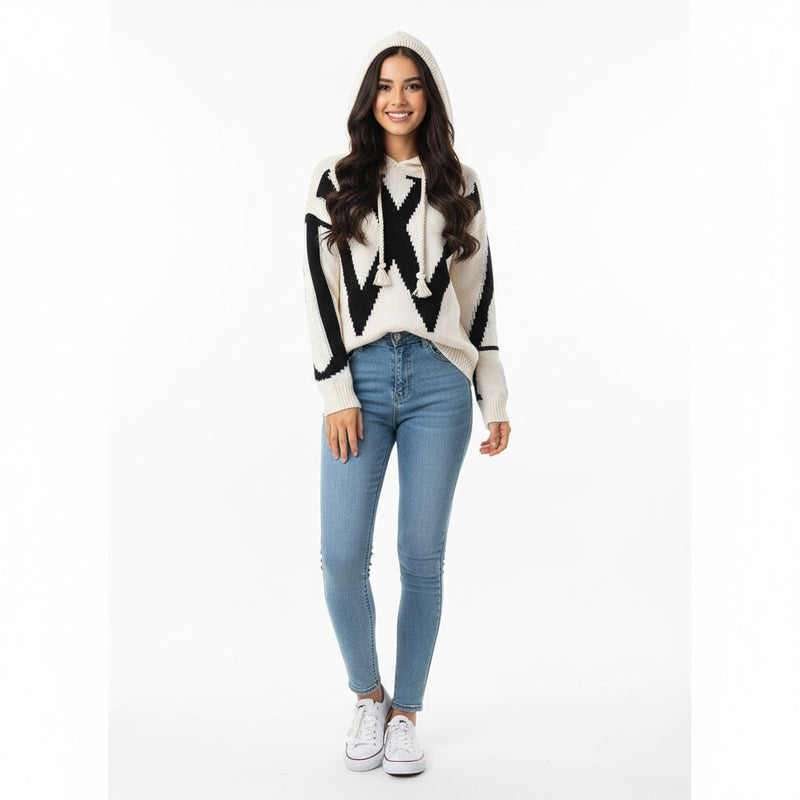 Knitted Hooded Top Winter Sweater 177203 - TUZZUT Qatar Online Shopping