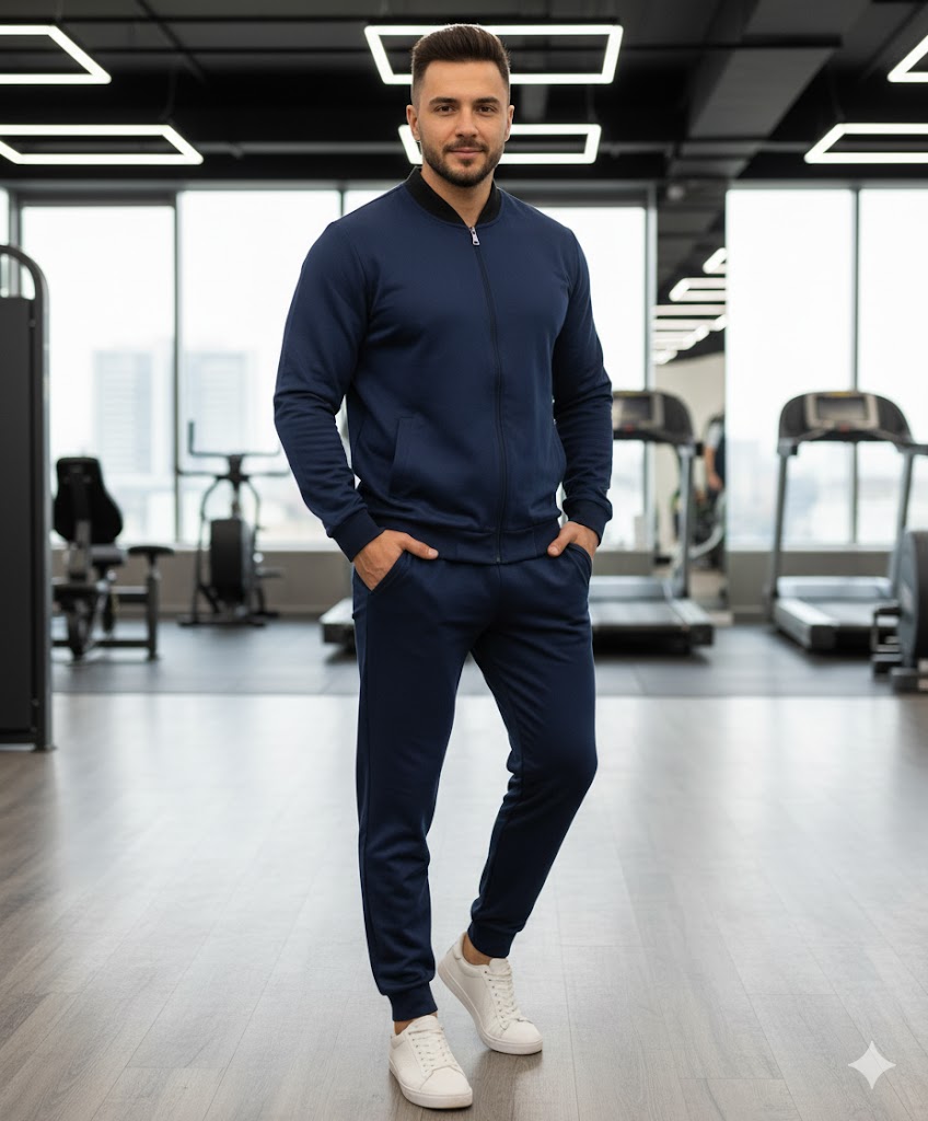 Men's Solid Color Zip-up Jacket and Pant TZ3565