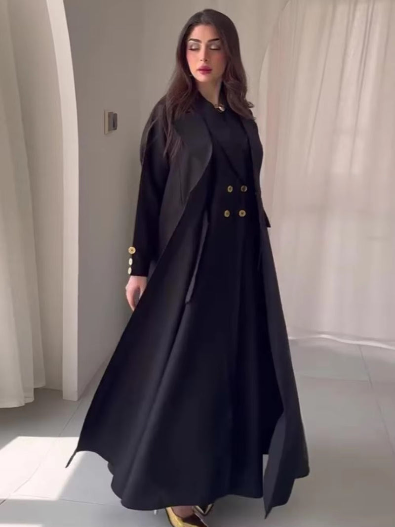 Women Abaya Casual Long Coat Buttons Outerwear Overcoat 173886 - TUZZUT Qatar Online Shopping